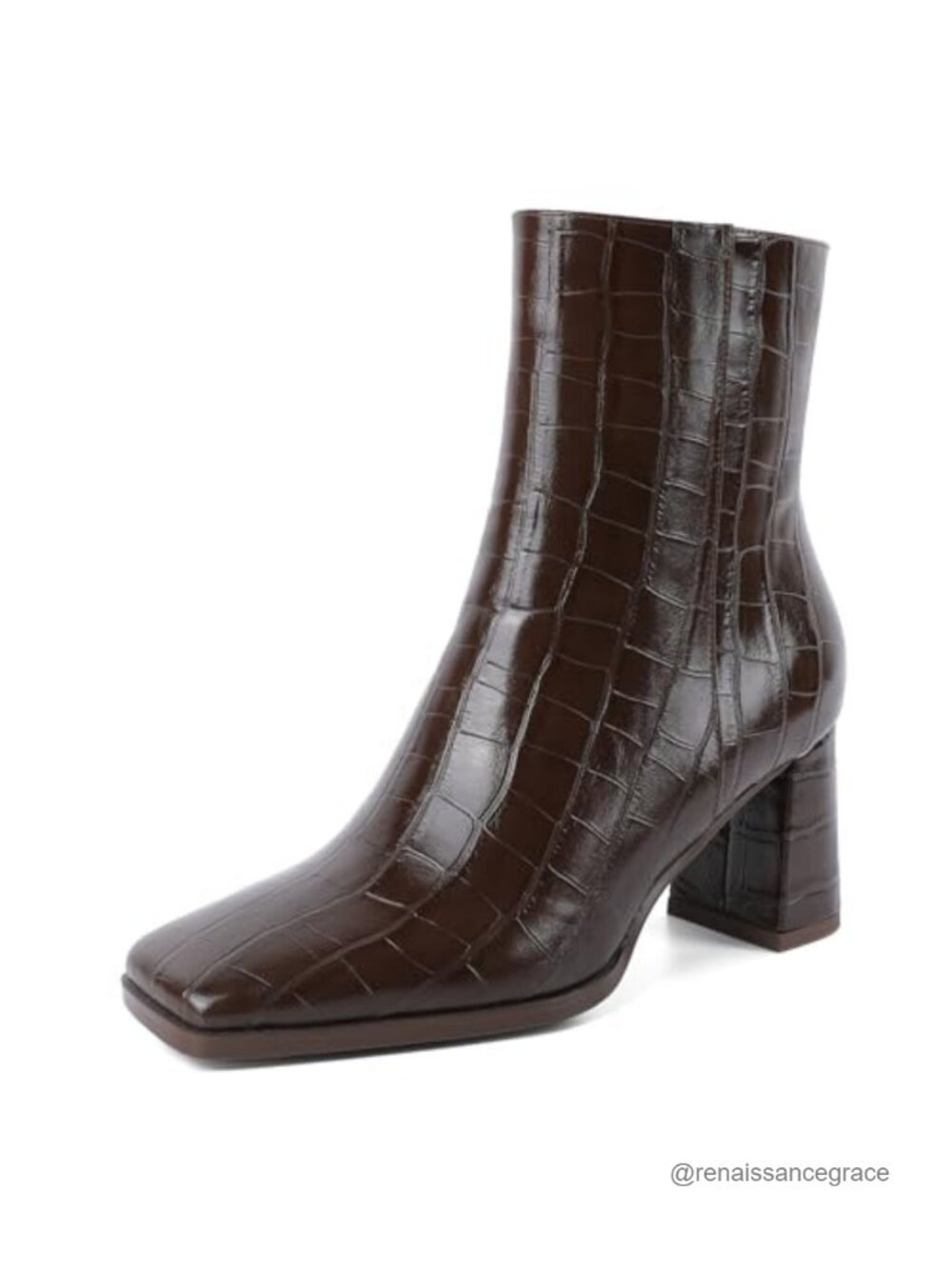 Womens Ankle Boots Chunky Heel Square Toe 3 Inch Side Zip Fall Shoes